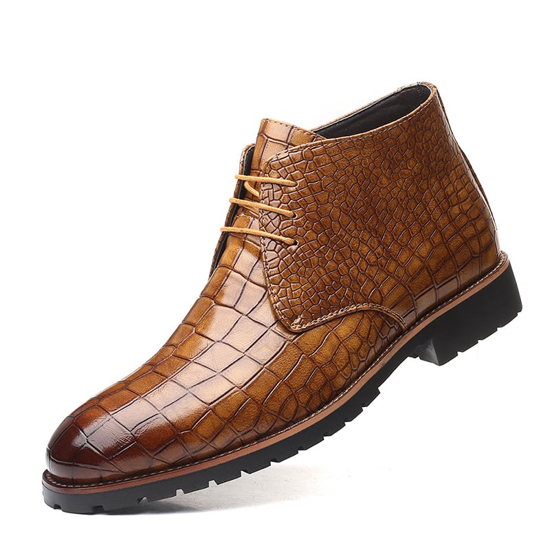 Botas casual Front Lace Up Crocodile diseño cuero para hombre