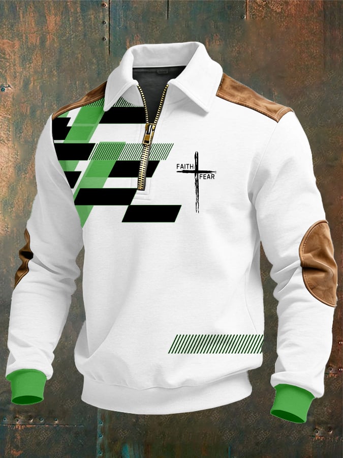 Sudadera vintage Faith Design estampado casual Zipper -Fast Shipping para hombre