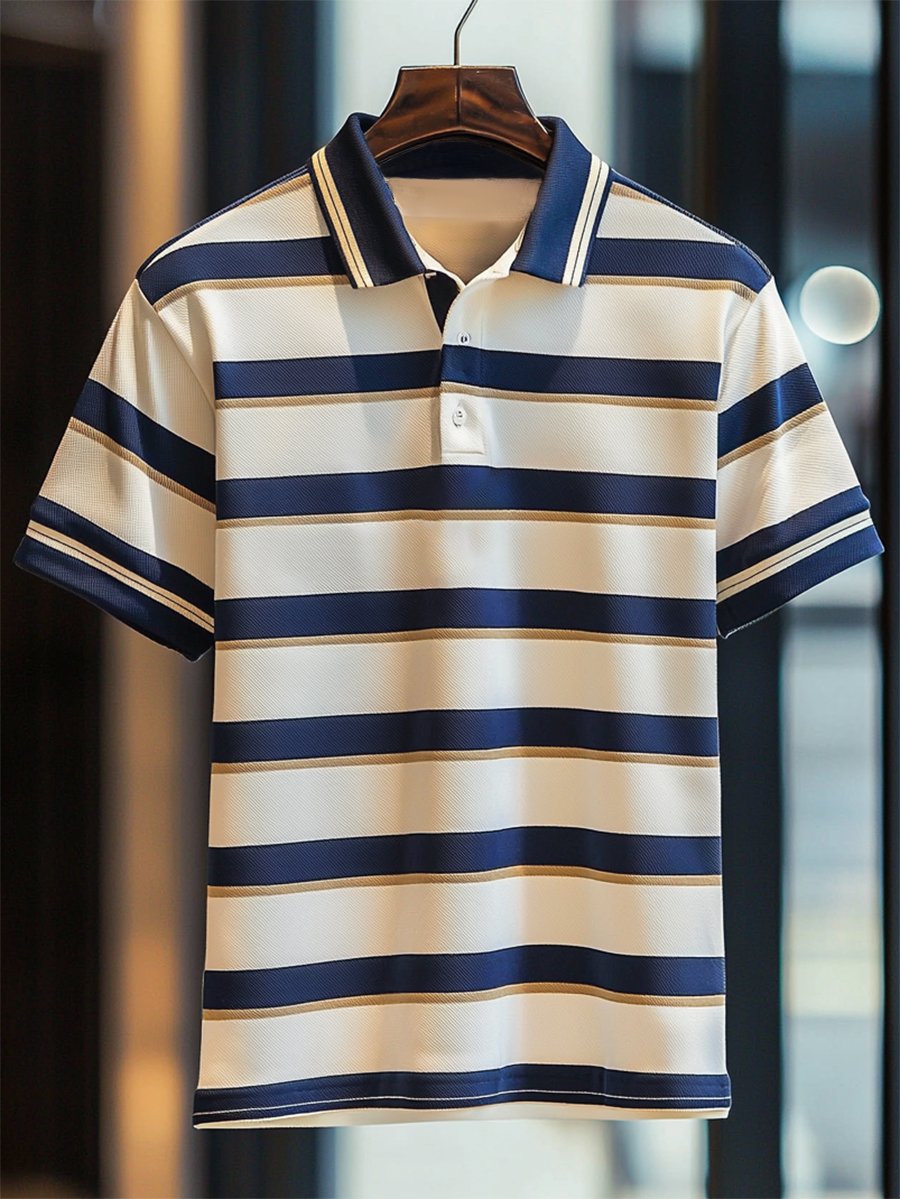 Camisa polo ejecutivo casual rayas estampado Button de manga corta para hombre