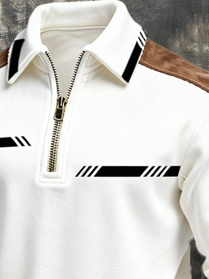 Sudadera retro en bloques de color estampado cierre para hombre
