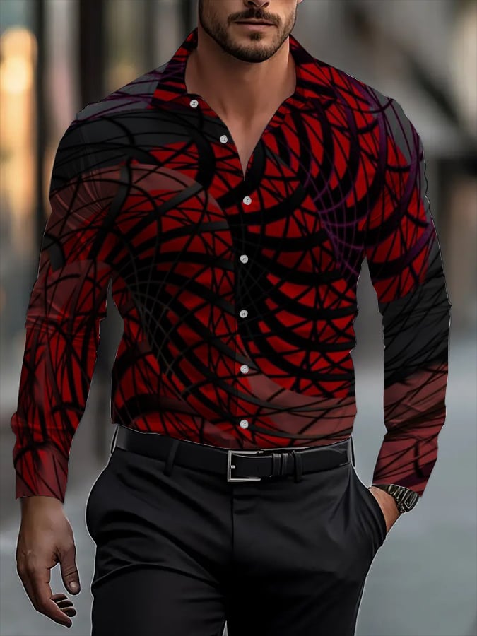Camisa clásico ejecutivo a cuadros rayas estampado de manga larga para hombre