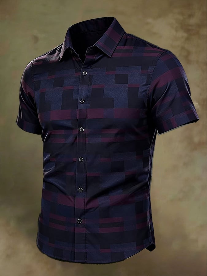 Camisa retro Bauhaus Geometric de manga corta para hombre
