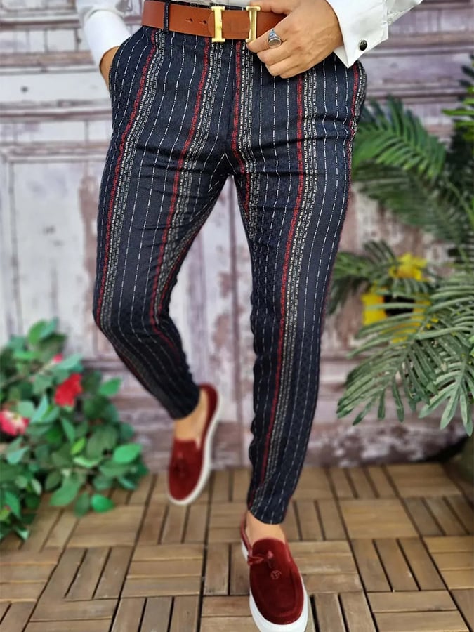 Casual Color Contrast a cuadros Mid-Waist Trousers para hombre
