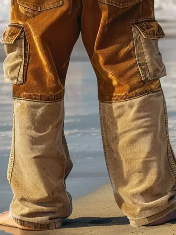 Pantalón vintage tejido tipo waffleted para exterior Multi-bolsillo Cargo Trousers para hombre