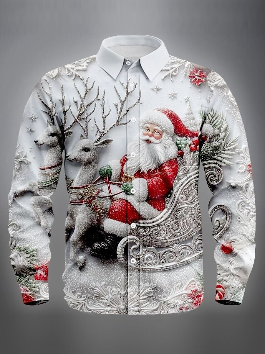 Camisa Santa Claus and Reindeer Fun Christmas de manga larga para hombre