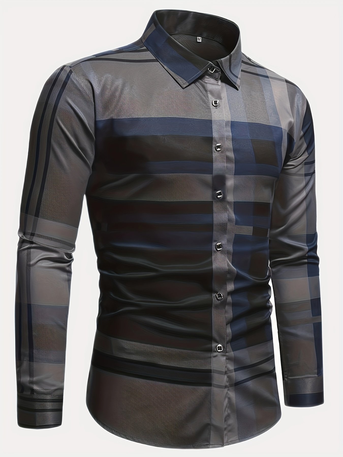 Camisa Street Style ejecutivo a cuadros casual estampado de manga larga para hombre