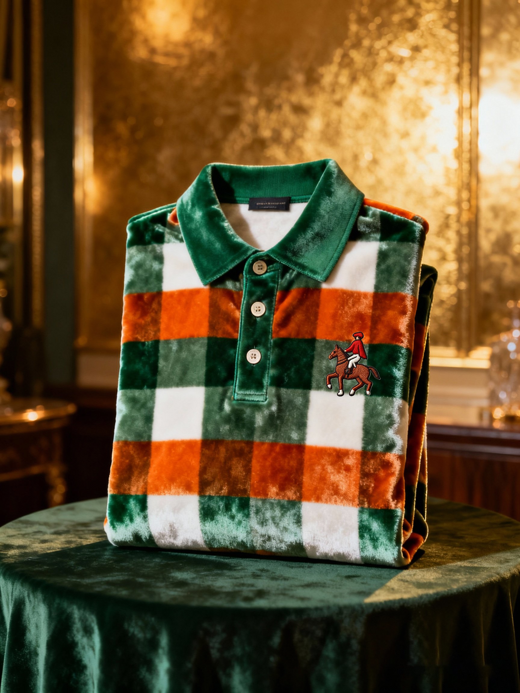 Camisa polo terciopelo ejecutivo Logo estampado de manga larga para hombre