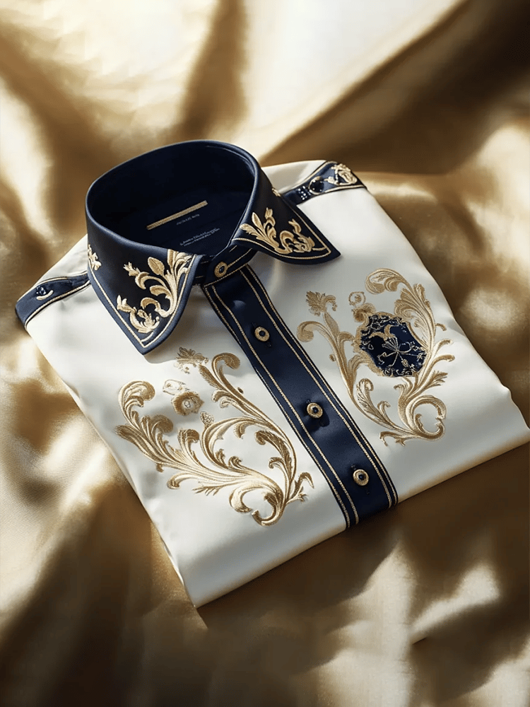 Camisa satén Luxe estampado de manga corta Button para hombre