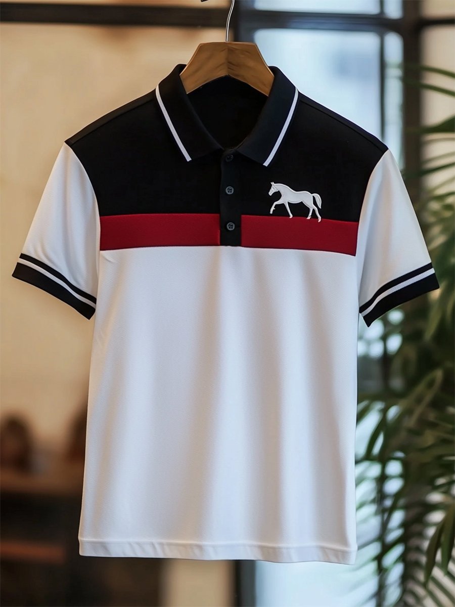 Camisa polo ejecutivo rayas con botones de manga corta para hombre