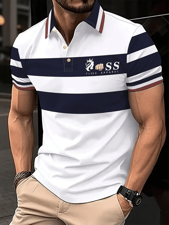 Camisa polo retro Letter Design estampado casual para hombre