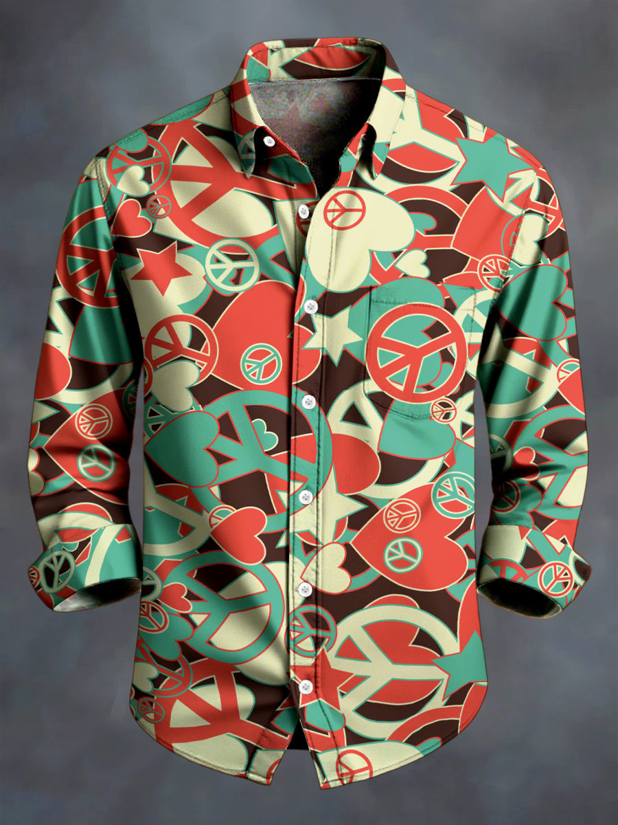 Camisa vintage Hippie Peace Art de manga larga para hombre
