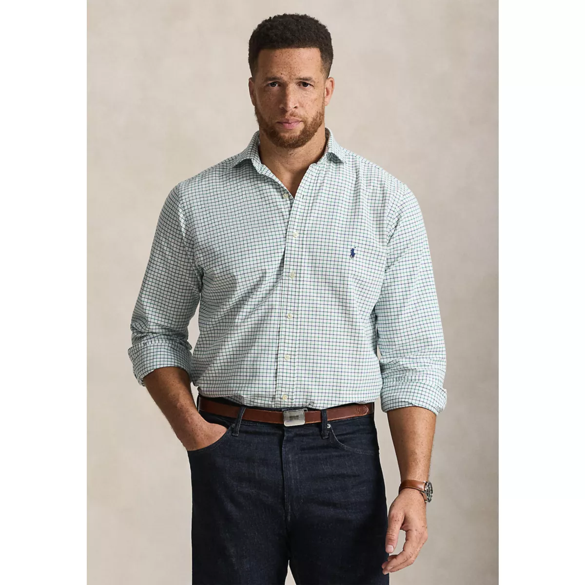 Big & Tall Tattersall Oxford Shirt - 1