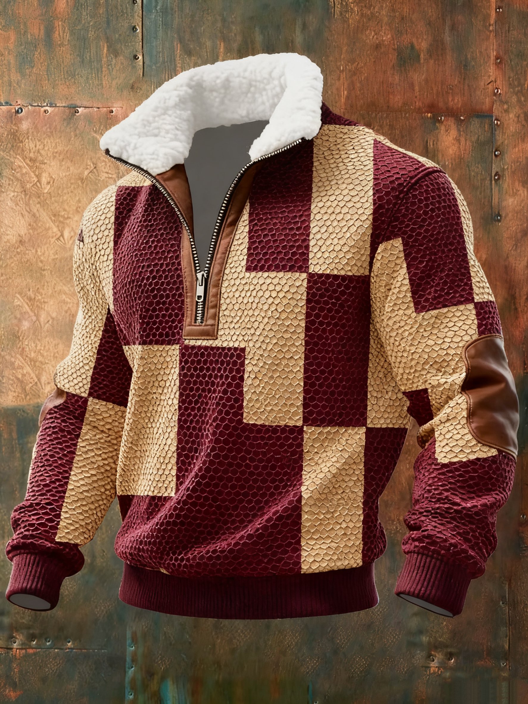 Sudadera geométrico estampado Honeycomb Stitch casual para hombre