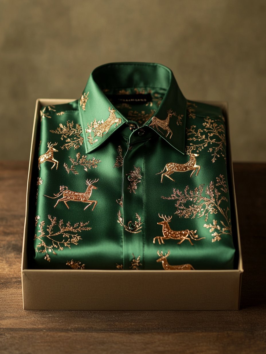 Camisa ejecutivo de lujo Christmas Deer estampado de manga larga para hombre