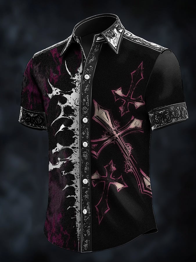 Camisa casual Dark Skull Art satén para hombre