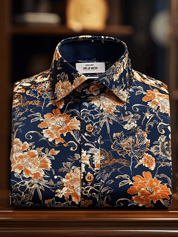 Camisa de lujo vintage de manga larga para hombre
