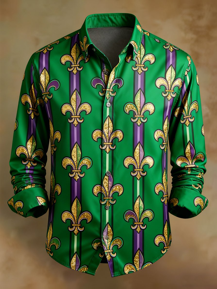 Camisa retro casual Carnival diseño de manga larga para hombre