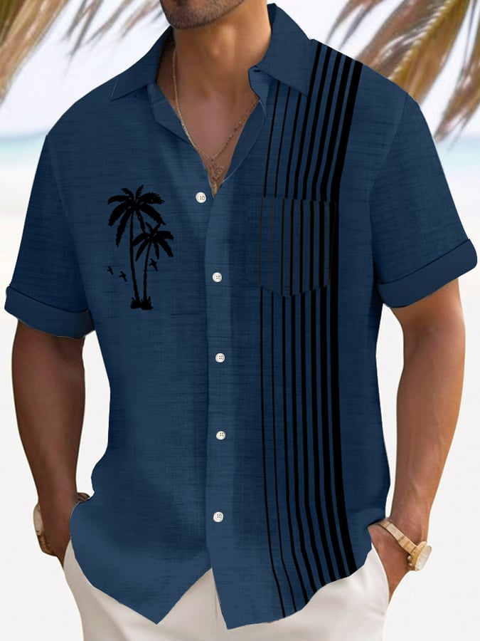 Camisa Art Hawaiian de manga corta Pockets para hombre