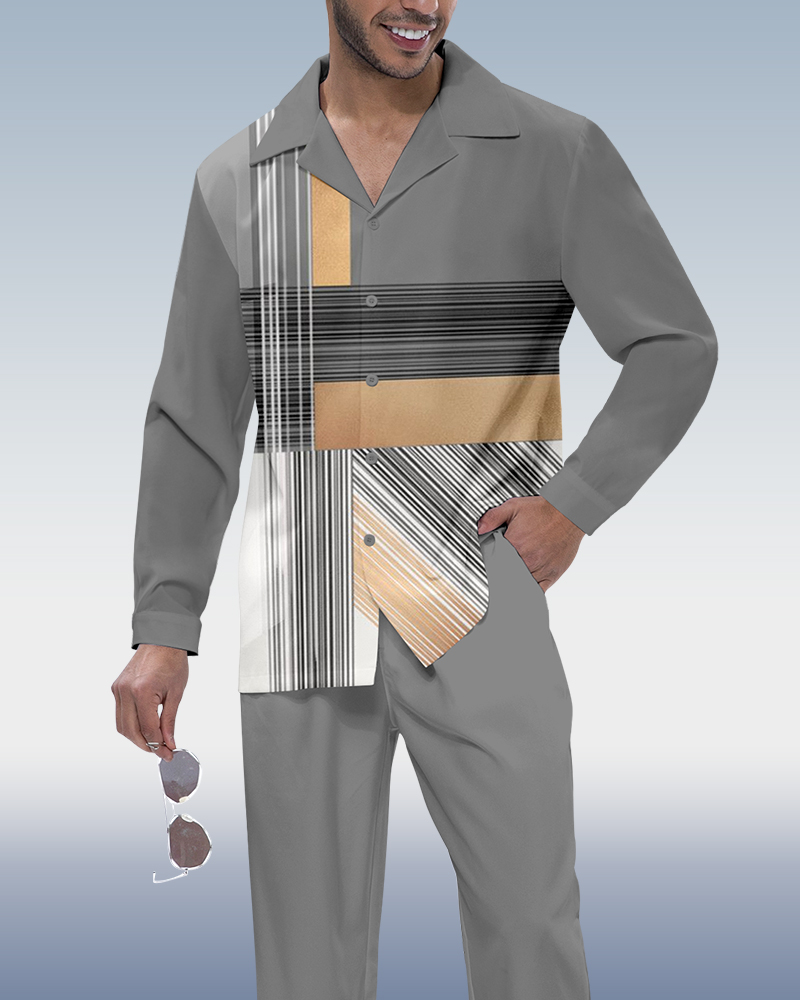 Camisa retro estampado de manga larga walking suit 359 para hombre