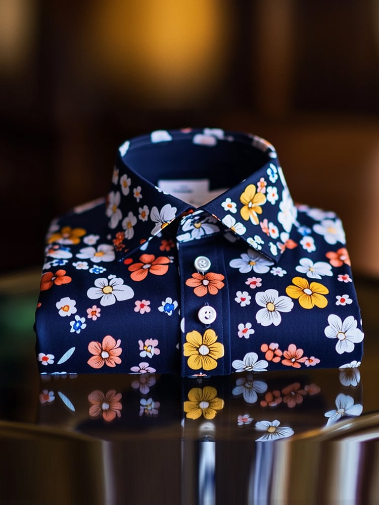 Camisa ejecutivo casual floral solapa de manga corta para hombre