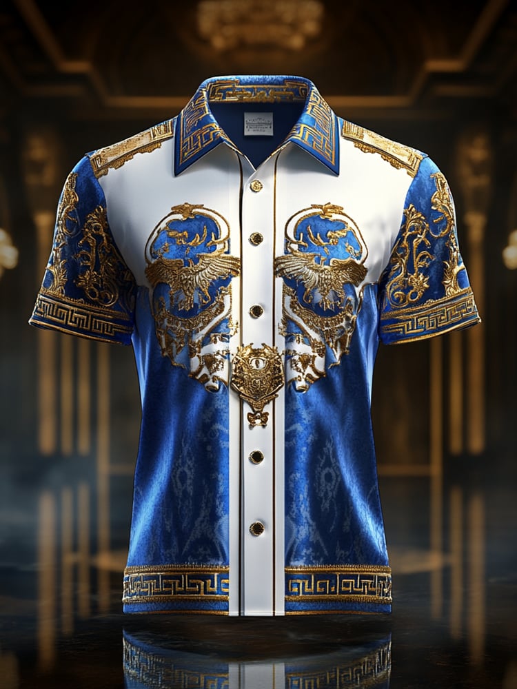 Camisa satén Luxe estampado de manga corta Button para hombre