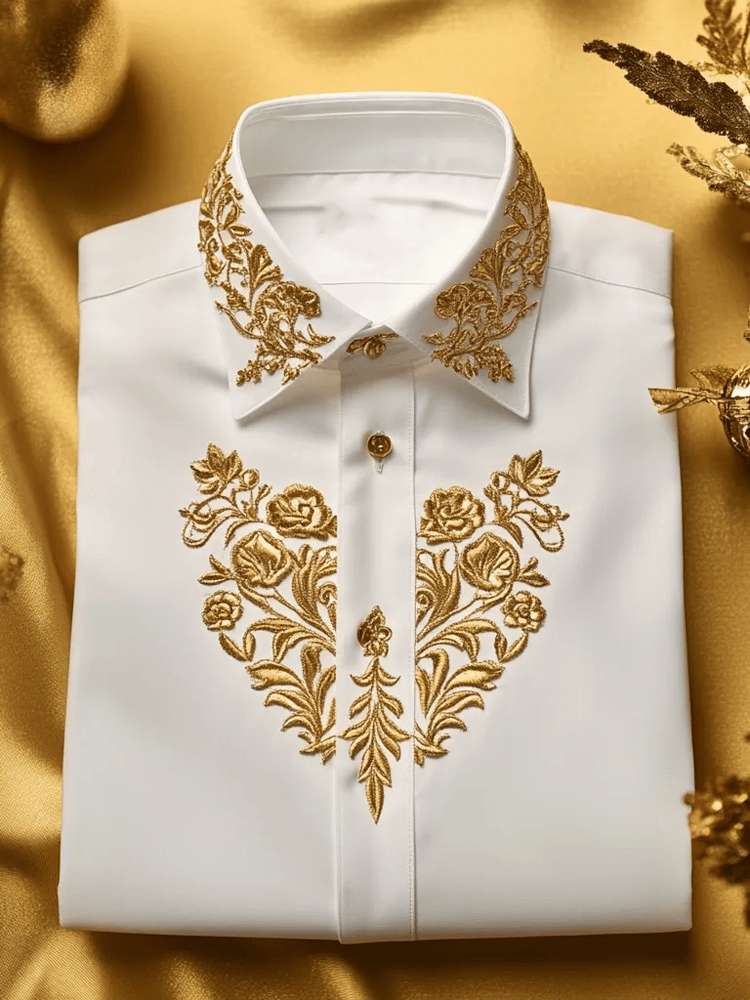 Camisa de lujo Romantic Contrast Color estampado de manga larga para hombre