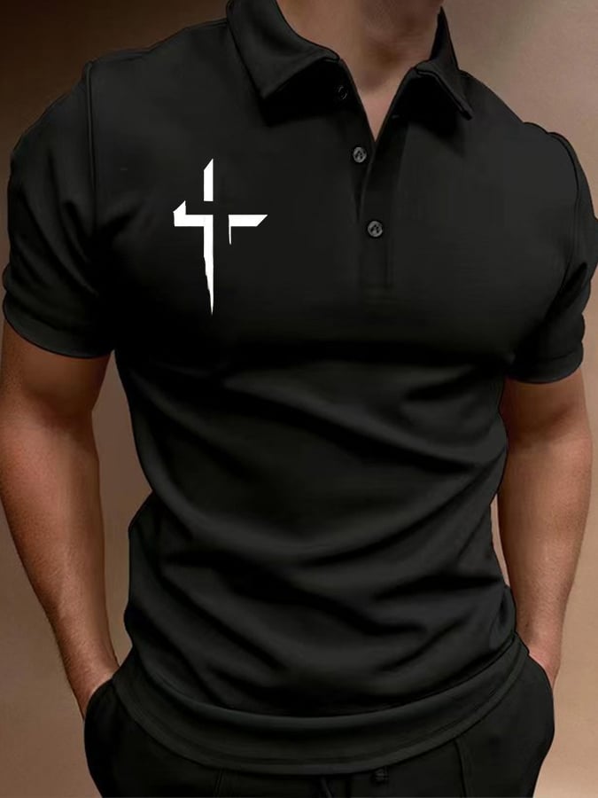 Camisa polo de manga corta Cross casual estampado para hombre