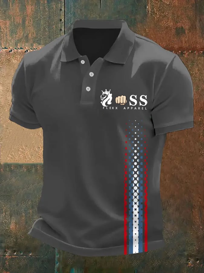 Camisa polo retro Letter estampado casual para hombre