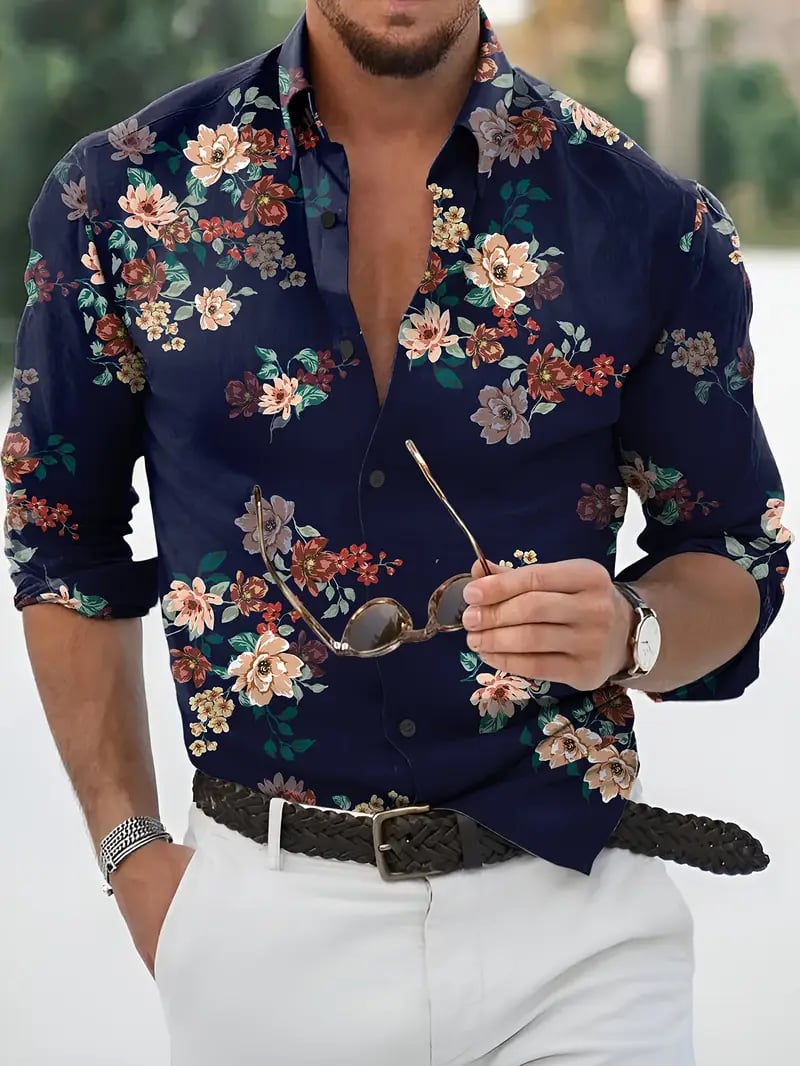 Camisa Street Style ejecutivo casual estampado de manga larga para hombre