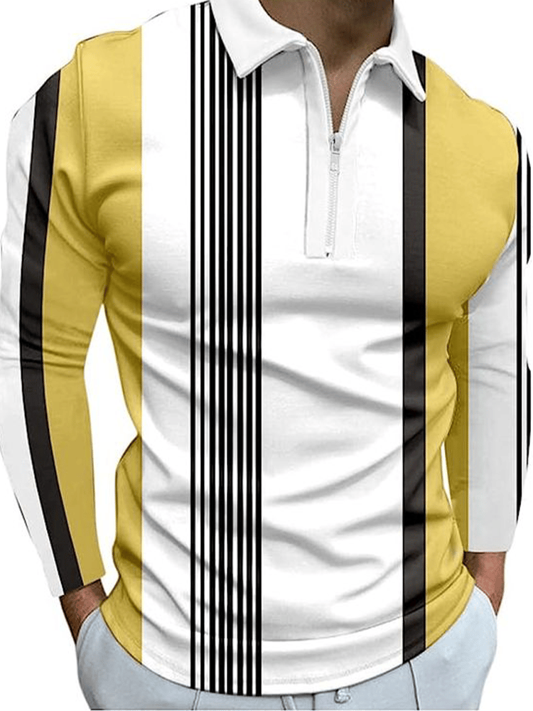 Camisa ejecutivo casual a rayas con cierre para hombre