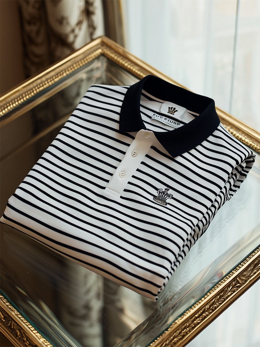Camisa polo ejecutivo casual a rayas Button de manga corta para hombre