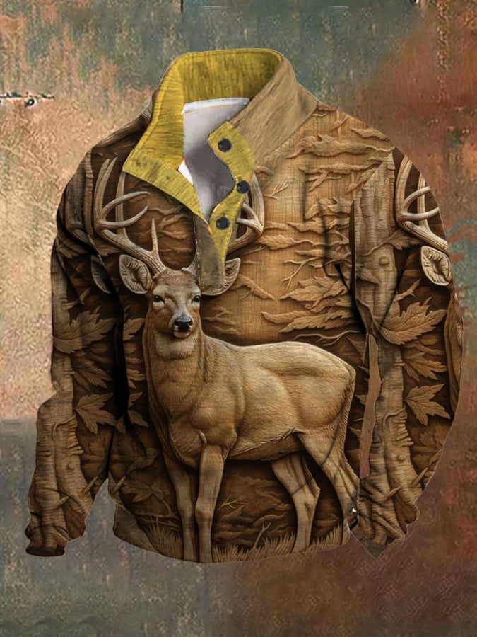 Sudadera polar Western 3D Forest Deer Hunting Stand cuello para hombre