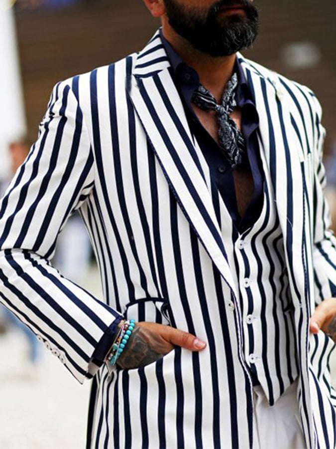 Chaqueta retro Single Breasted a rayas Gentleman ejecutivo Suit para hombre