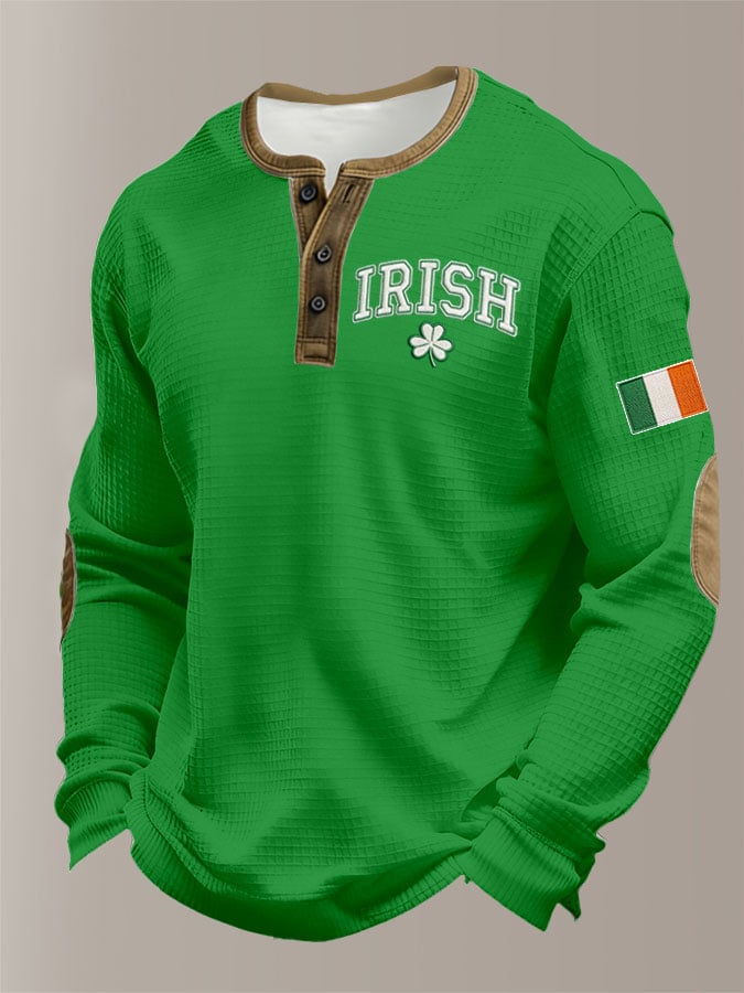 Camisa casual Saint Patrick's Day Clover Henley para hombre