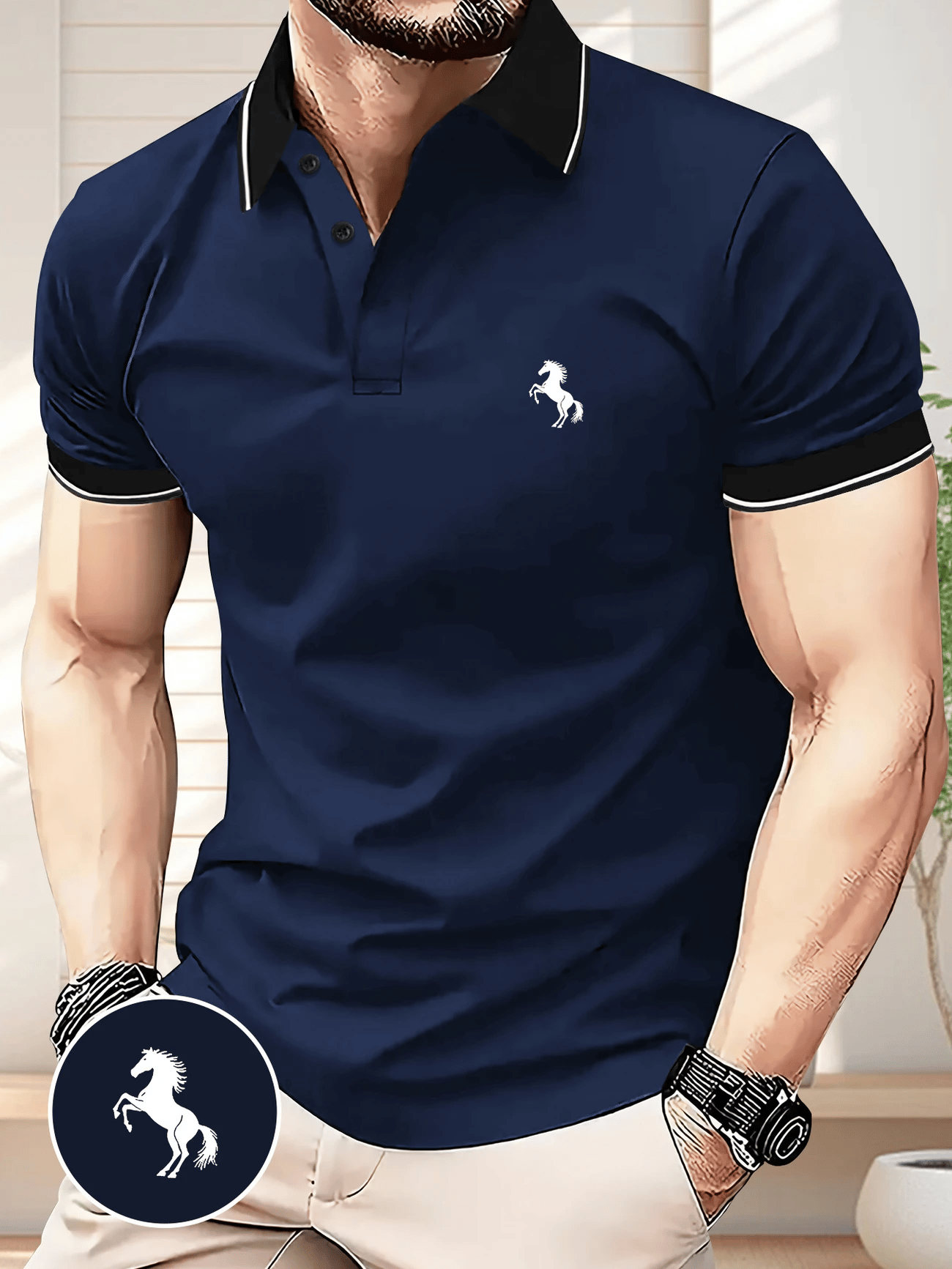 Camisa polo ejecutivo Logo con botones de manga corta para hombre