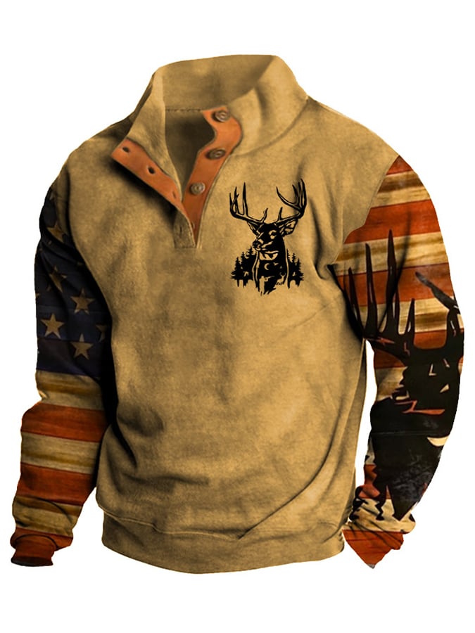 Sudadera Western Style estampado Stand cuello Button para hombre