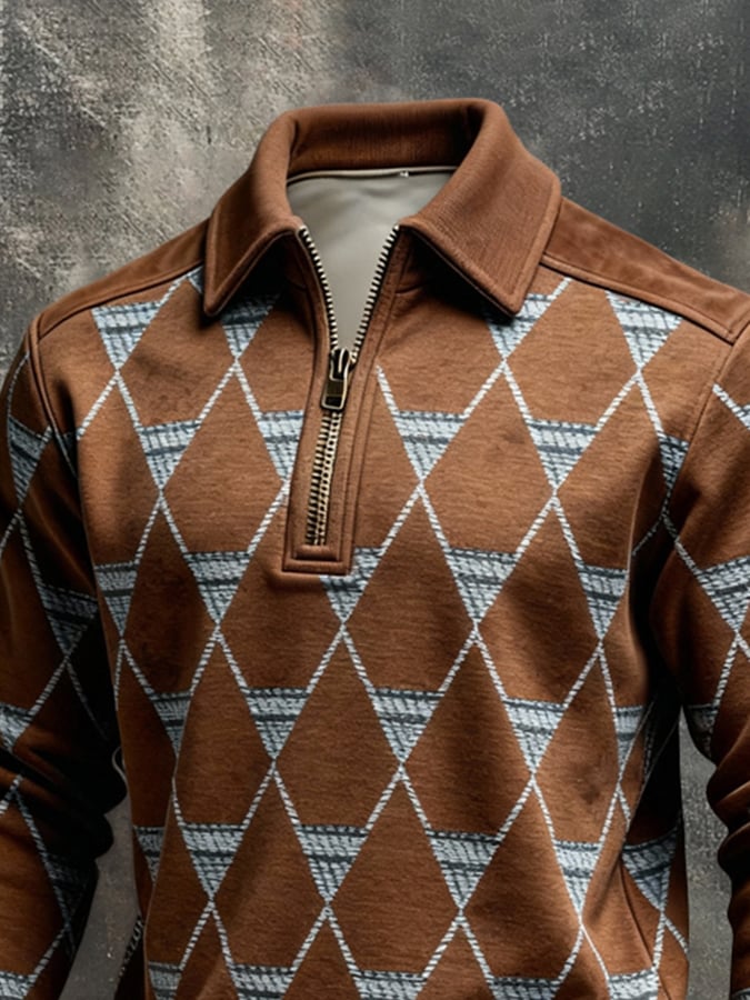 Sudadera retro en bloques de color estampado Color-Blocked con cierre para hombre