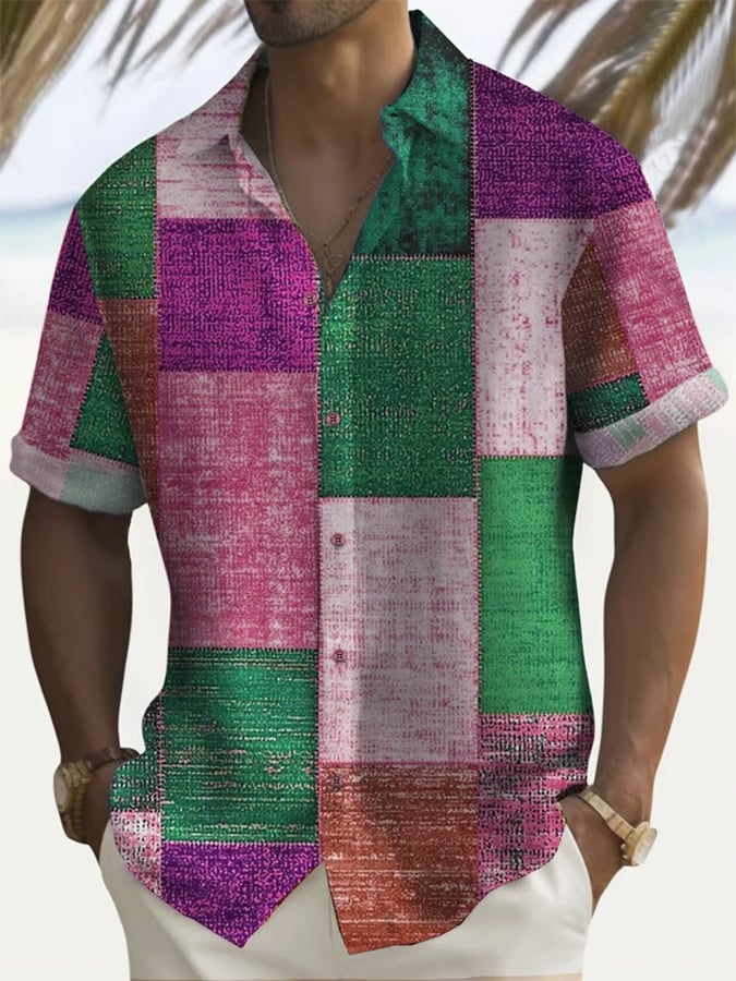 Camisa Trendy estampado Lapel de manga corta