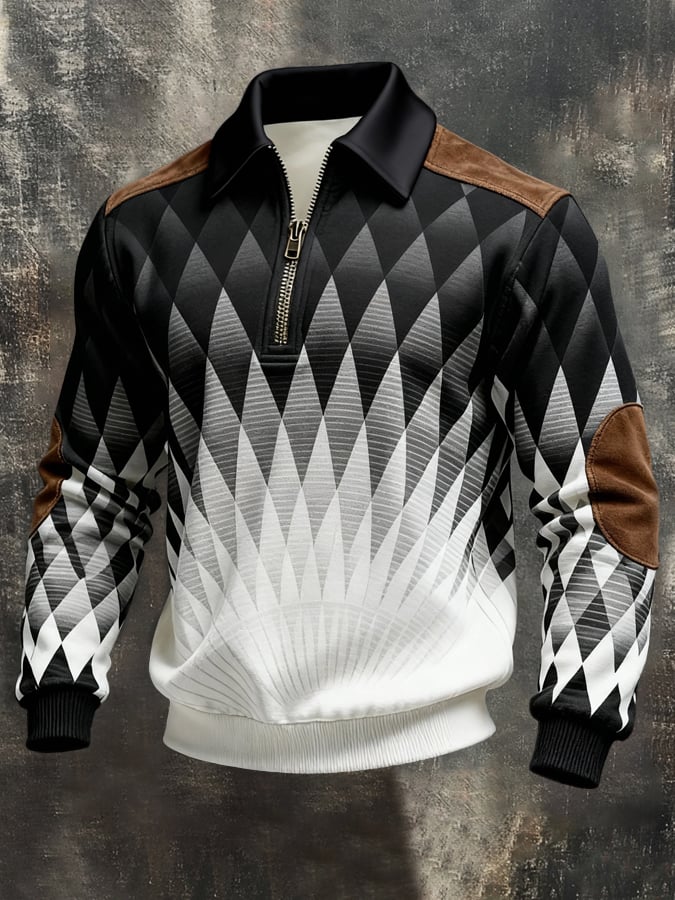 Sudadera retro en bloques de color estampado Color-Blocked con cierre para hombre