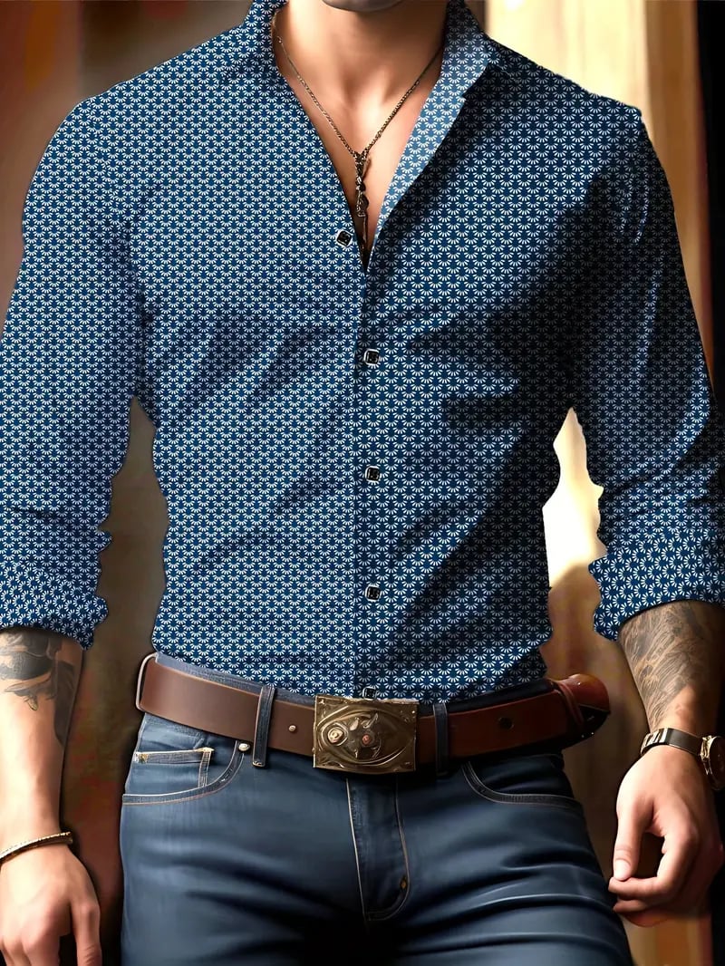 Camisa Street Style ejecutivo casual estampado de manga larga para hombre