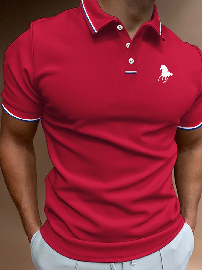 Camisa polo Horse estampado casual para hombre
