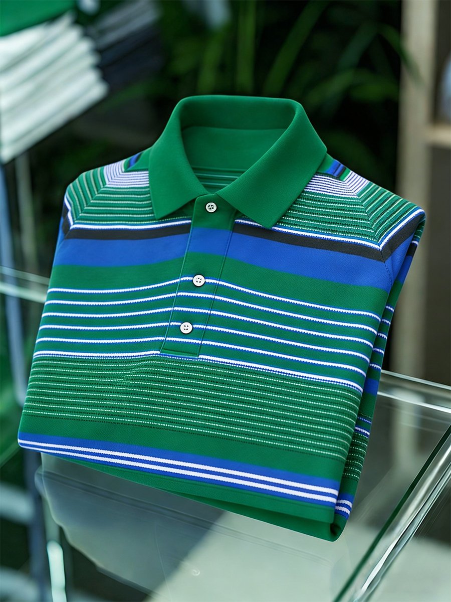 Camisa polo vintage ejecutivo a rayas de manga larga para hombre
