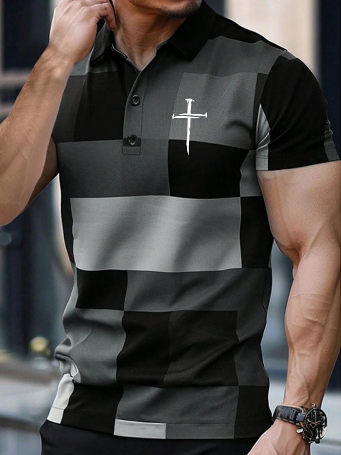 Camisa polo Faith Cross estampado casual para hombre
