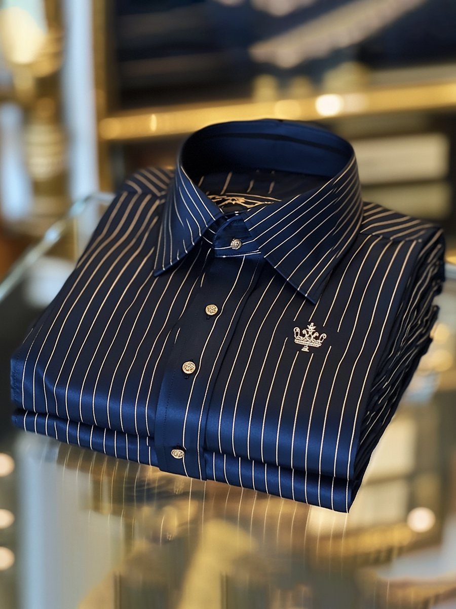 Camisa seda rayas de lujo ejecutivo de manga larga para hombre