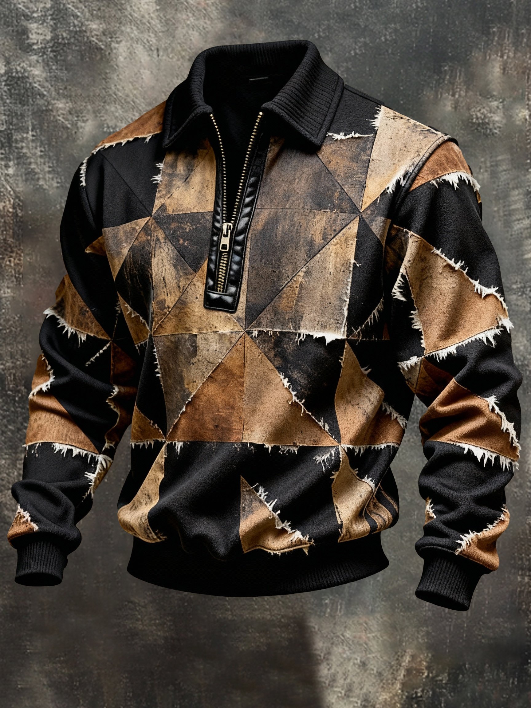 Sudadera vintage Color-Block estampado con cierre con gorrasucha para hombre