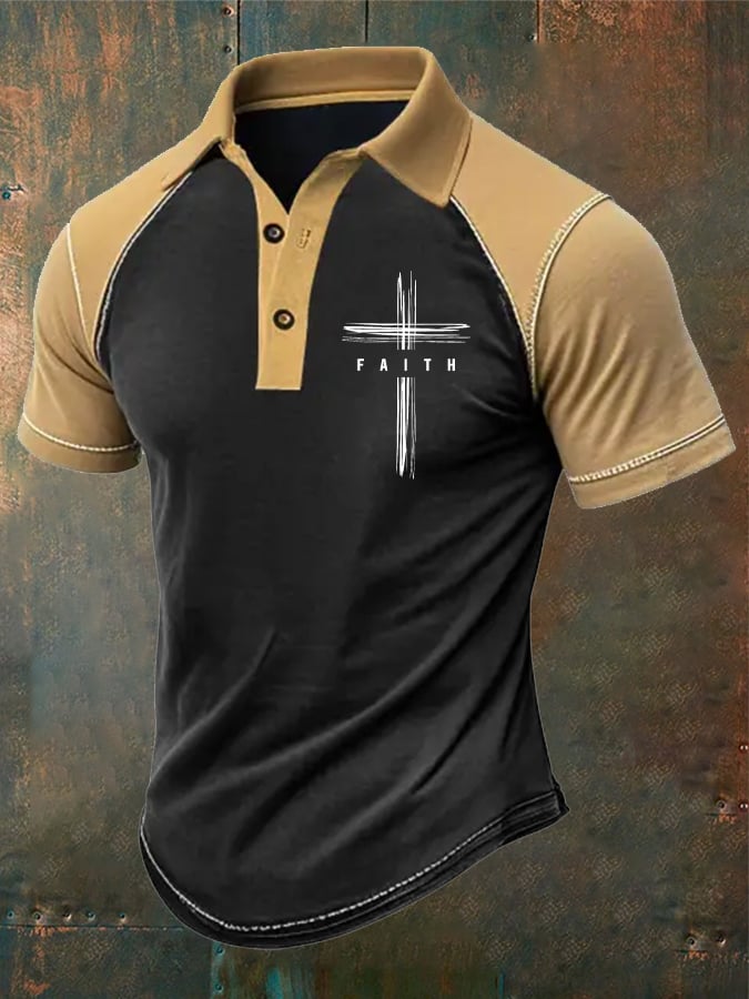 Camisa polo retro Faith casual estampado para hombre