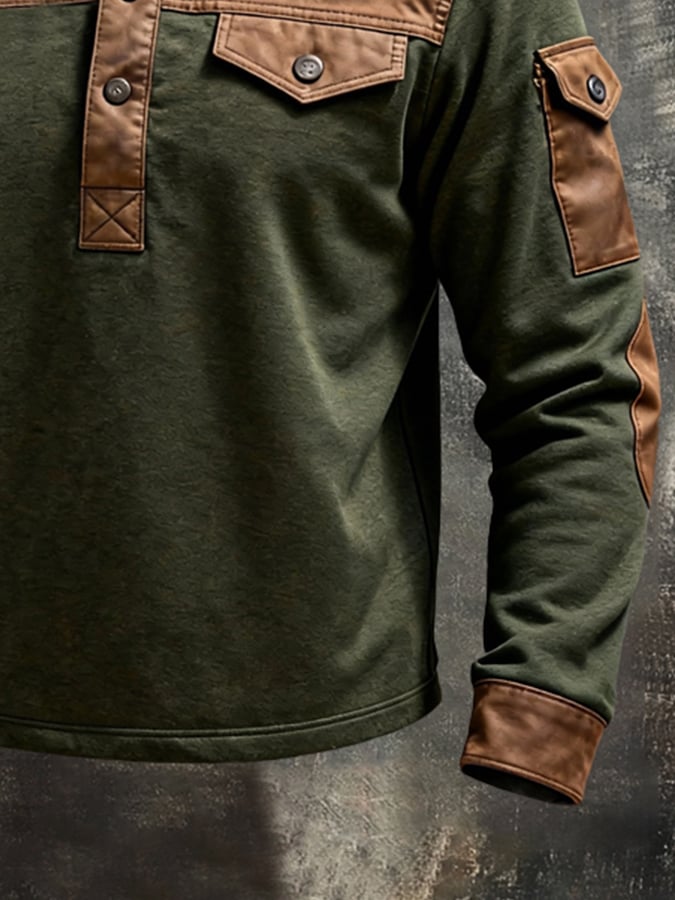 Sudadera vintage Style Color-Block de manga larga para hombre