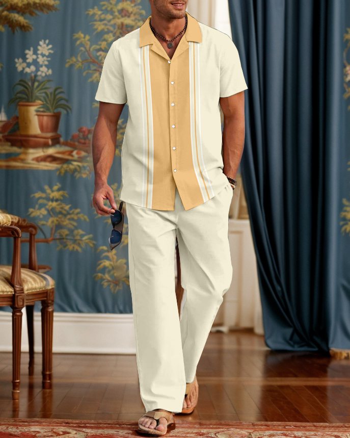 Camisa Rianmond clásico Bowling Contrasting rayas Walking Suit para hombre