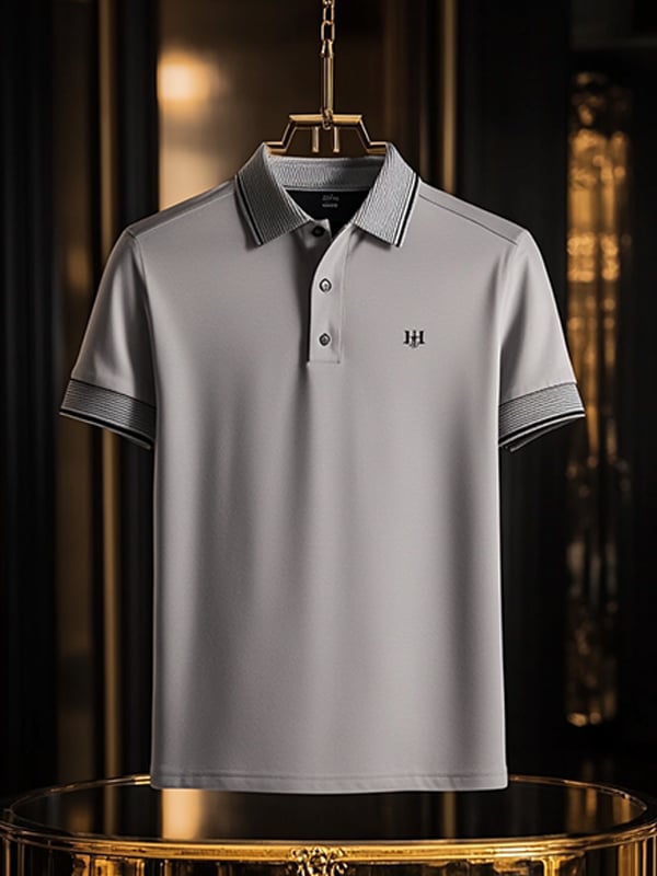 Camisa polo ejecutivo rayas Logo con botones de manga corta para hombre