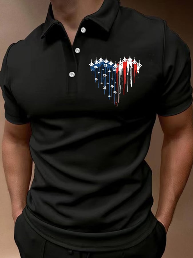 Camisa polo Independence Day estampado casual para hombre